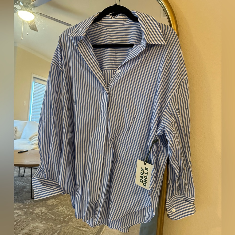 Daily Drills Striped Button Down shirt!